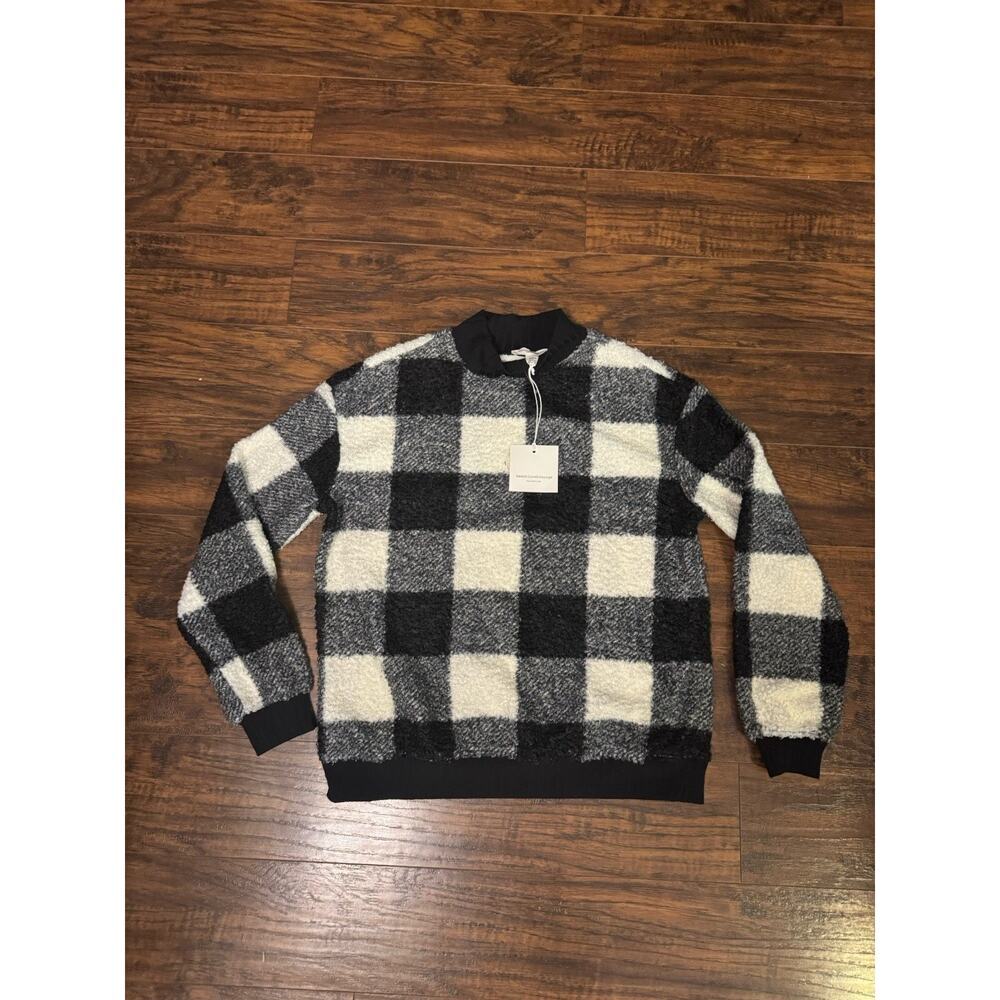 Beach Lunch Lounge Sweater Women Plaid Cozy Black White Comfy Sz:S